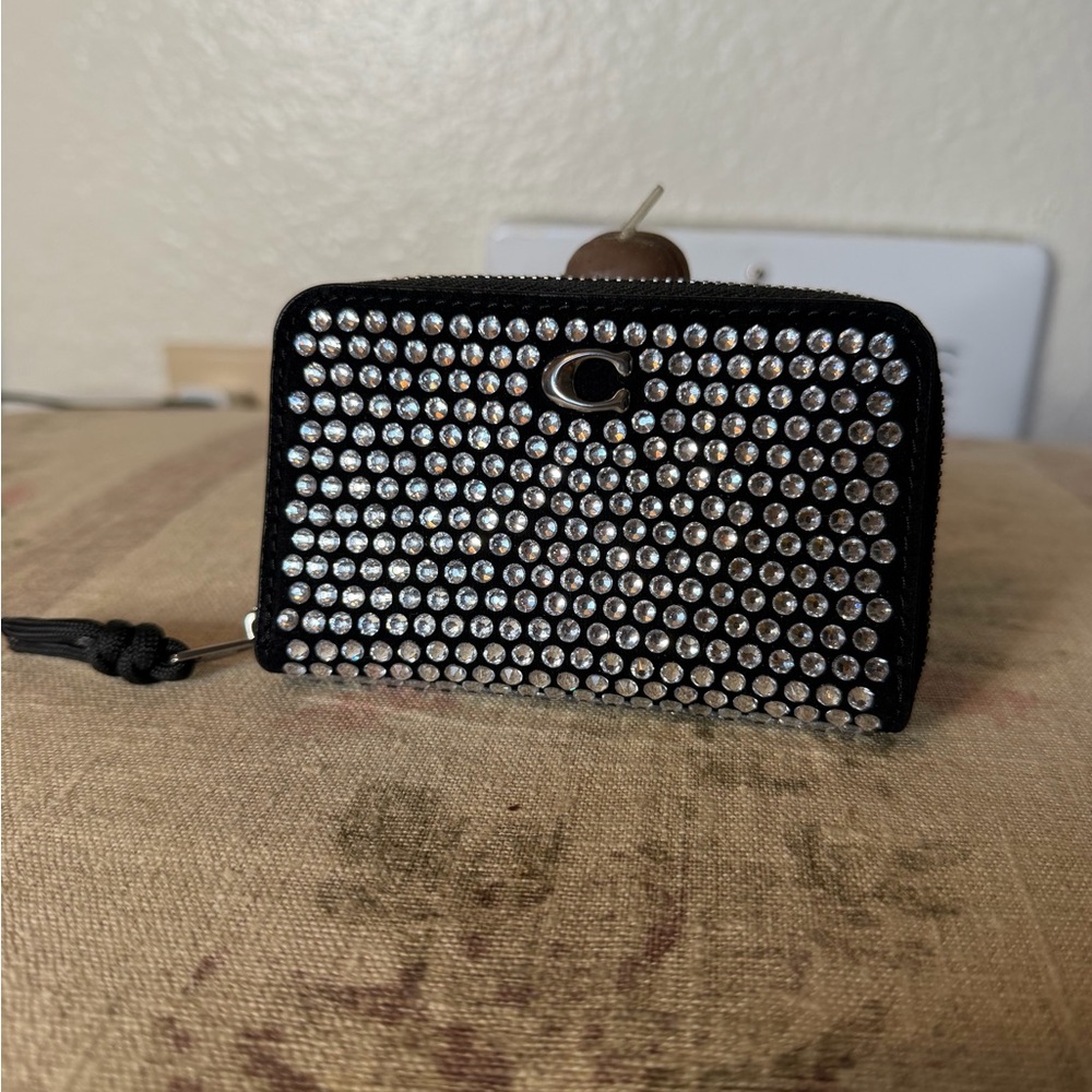 Coach Small Zip Around Card Case with Crystals